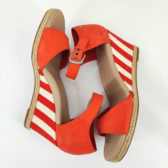 UGG Woman’s Wedge Red Leather Strappy Espadrille Comfort Sandals Size 9 - Picture 6 of 13